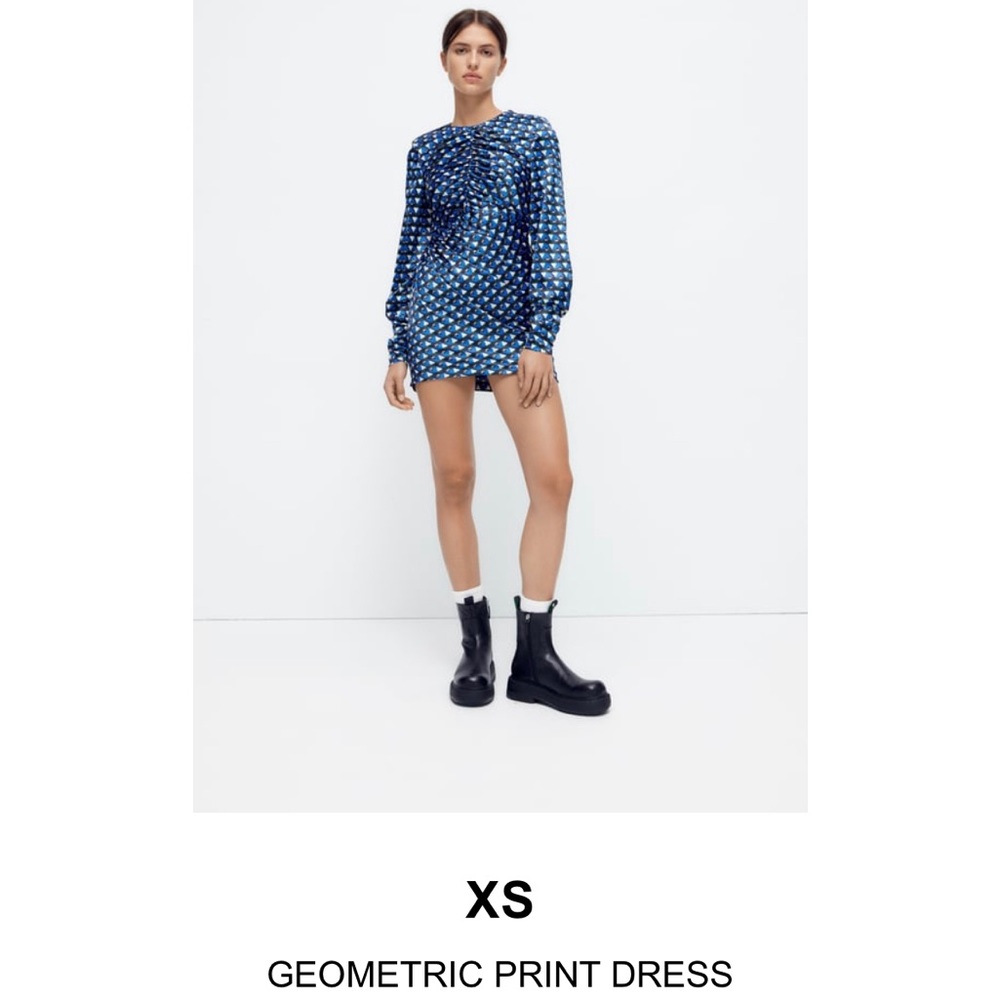 Zara Womens Blue Geometric Print mini Dress XS NWT brand new